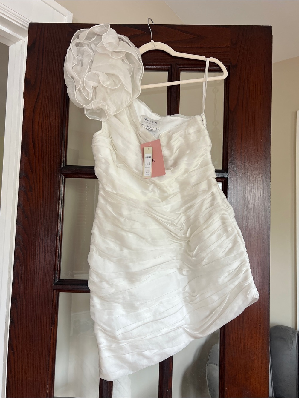BHLDN by Anthropologie White One-Shoulder Ruffled Cocktail Dress - Picture 5 of 10